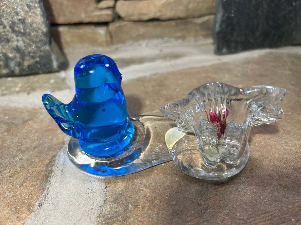 HTF Leo Ward Blue Bird Of Happiness On Clear Base With Flower Signed 1994 - Picture 6 of 12